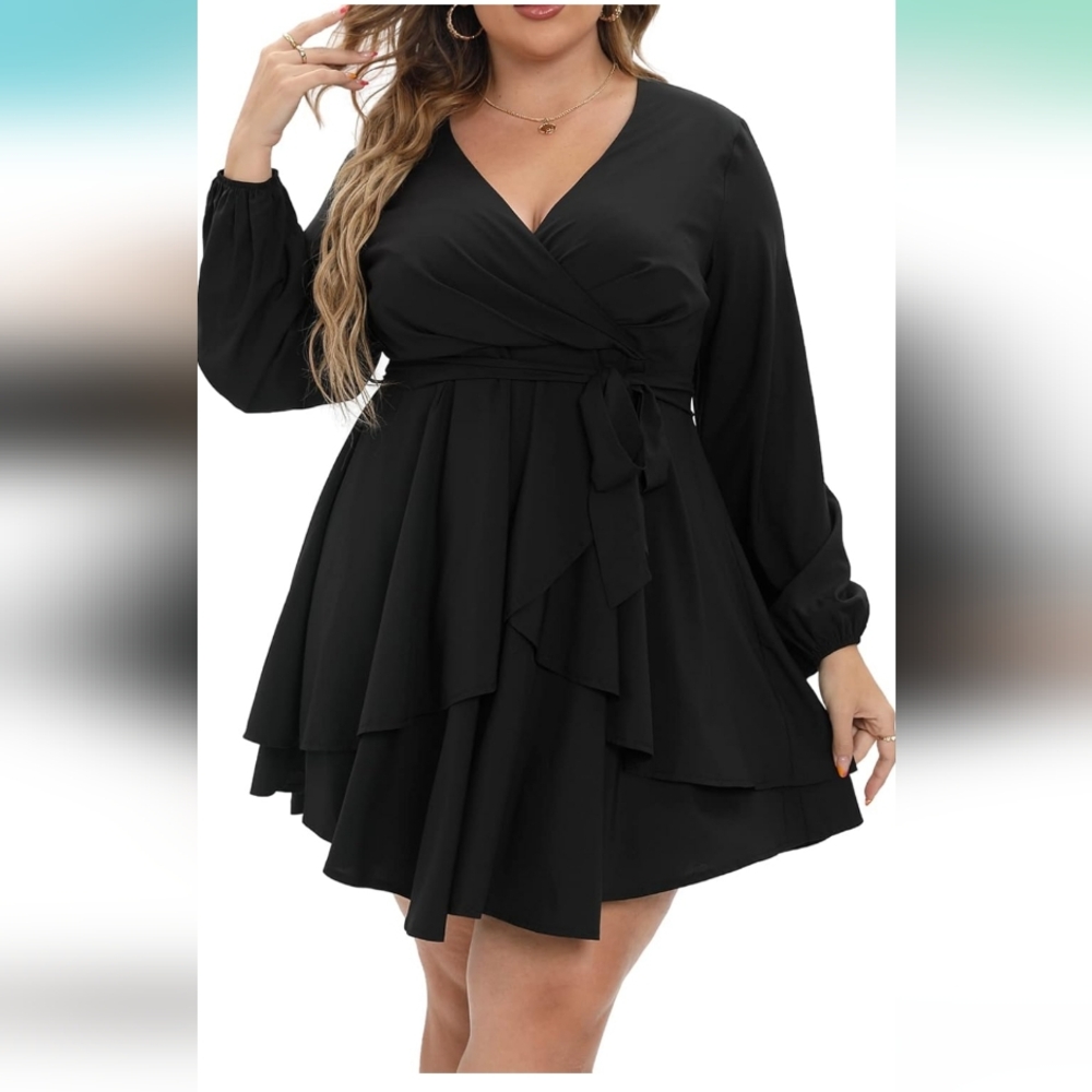 Amazon Black Ruffled Wrap Dress with Bishop Sleeves